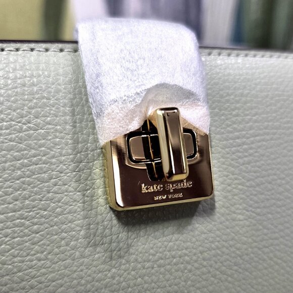 Kate Spade Phoebe Turnlock Medium Leather Wallet In Sage Bundle (Light Green) - Picture 2 of 11